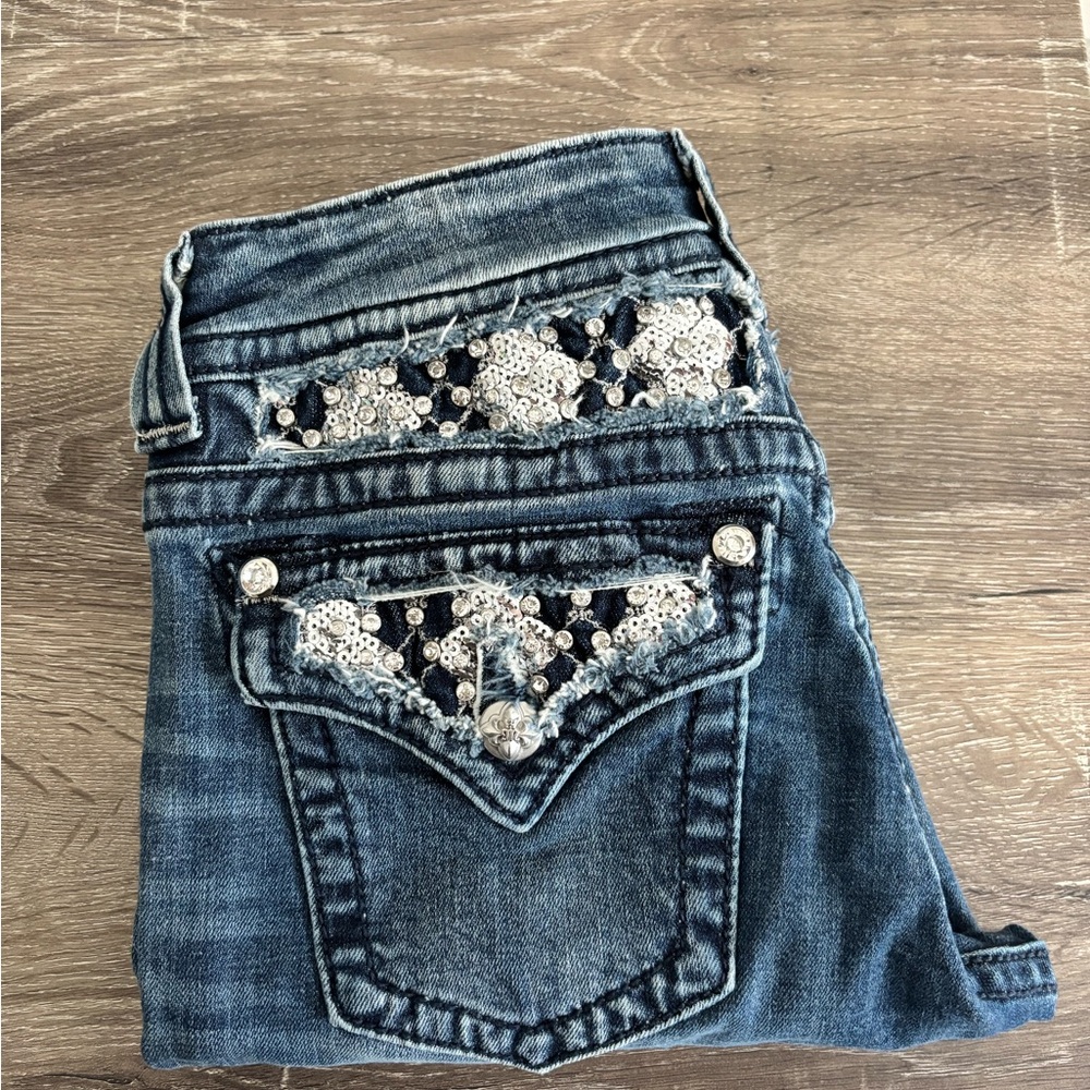 Miss Me Blue Jeans with Silver Embellishments